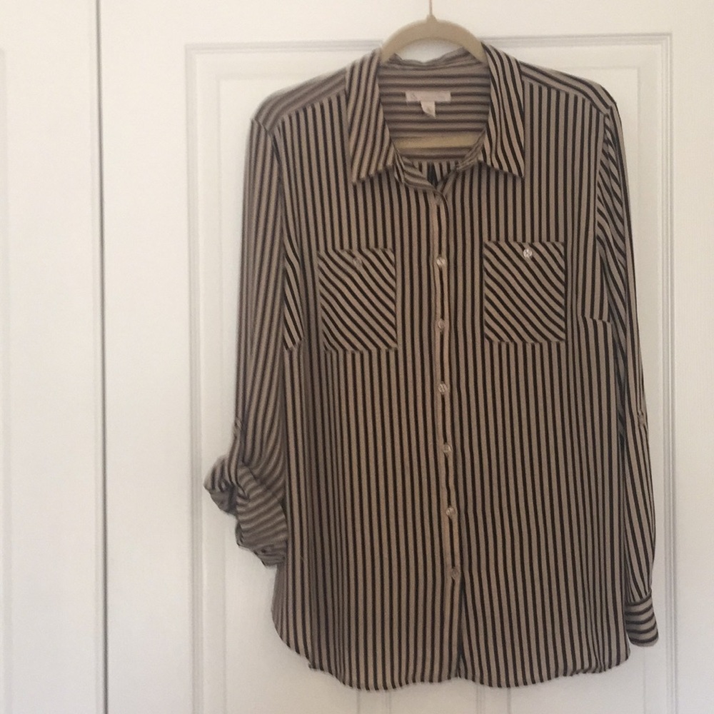 Taupe and black striped shirt